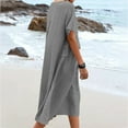 thumbnail image 4 of Lovzfmll Plus Size Womens Summer Dresses Lightweight Short Sleeve Solid Color Round Neck Casual Comfortable Loose Breathable Cotton Linen Sundress Mid-Length Dress Gray C L, 4 of 8