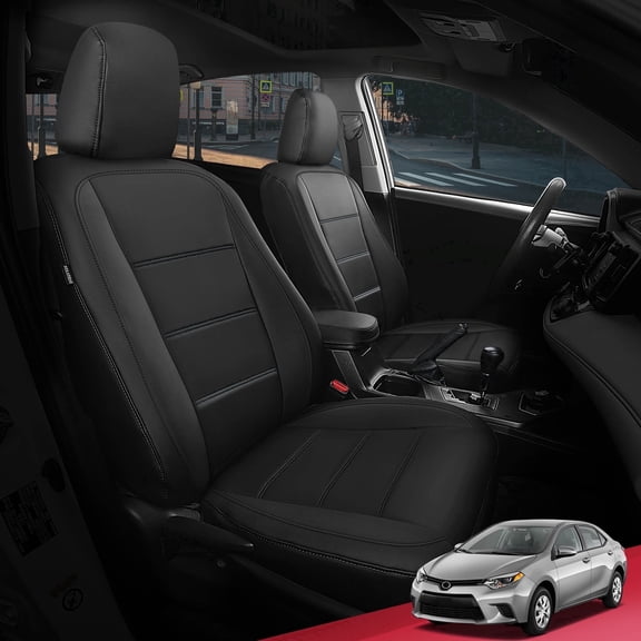 Freesoo for Toyota Corolla Seat Covers L LE XLE, LE Eco Sedan 2014-2019, Custom Fit Leather Seat Covers Full Set, Black