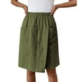 thumbnail image 2 of Knee Length Shorts for Women Summer Casual Cotton Linen Lightweight Elastic Waist Wide Straight Leg Skorts with Pockets, 2 of 6