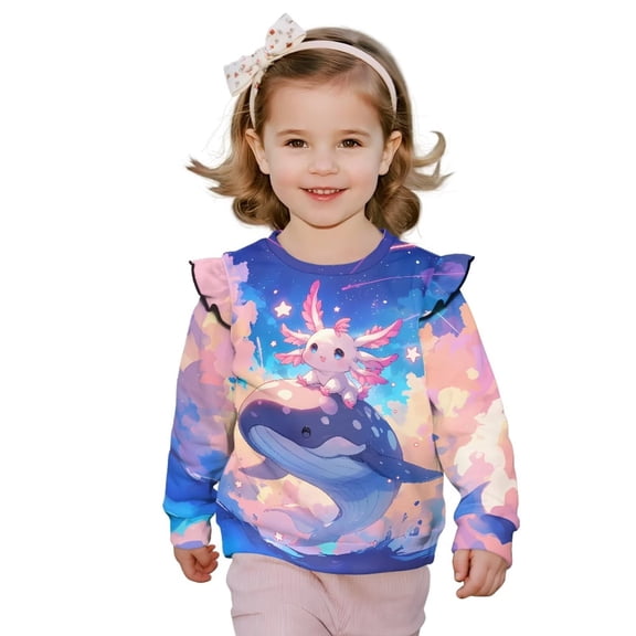 Uorisanigo Toddle Sweatshirt Casual Long Sleeve Girls Crewneck Cute Axolotl Whale Sweatshirt Kids Oversized Sweaters Shirts for Daily Wear & School Fall Spring Clothing