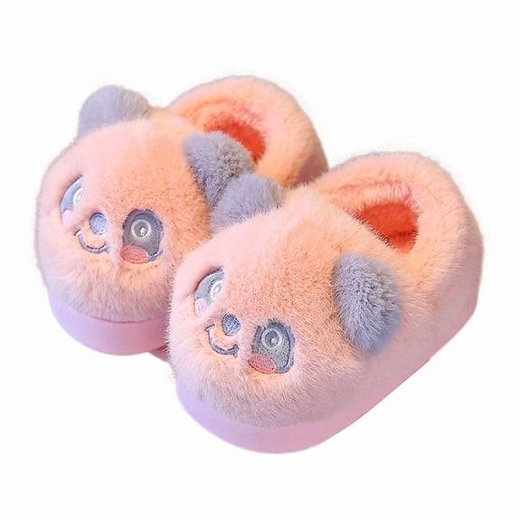Otqutp Kids Cute Panda Plush House Slippers Toddlers Fuzzy Warm Indoor Slippers Winter Cartoon Non-slip Slide Slippers for Boys Girls