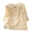 thumbnail image 2 of Busydd Womens Tops Plus Size M-4XL Trendy Solid Color Embroidered Summer Tops for Women Casual Round Neck Going Out Tops for Women 3/4 Length Sleeve Peasant Spring Blouses, 2 of 9