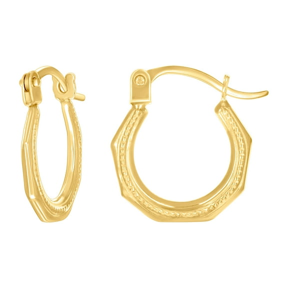 14k Yellow Gold Womens Patterned Octagon Hoop Earrings 13.1x12.6mm Wide Hoop Earring for Women