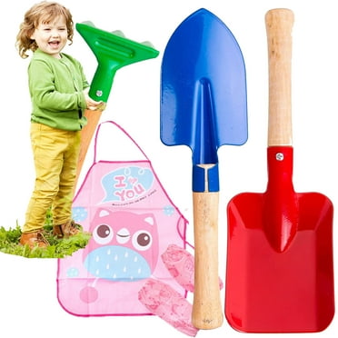 Kids Garden Tool Set - 4 Piece Gardening Toy W/Wood Handles for Indoor Outdoor Preschool Pretend Play