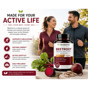Healbend Organic Beet Root Capsules 1300mg - Nitric Oxide Booster Beets Support Healthy Blood Pressure, Heart Health, Circulation Superfood - 120 Count