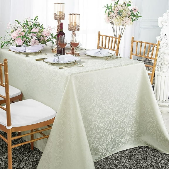 Wedding Linens Inc. 90" x 132'' Rectangular Jacquard Damask Polyester Tablecloth Table cover linen - Ivory