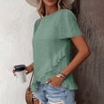 thumbnail image 5 of DeHolifer Womens T-Shirts Solid Color Short Sleeve Eyelet Tops Summer Casual Bouses Dressy with Ruffle Green S, 5 of 7