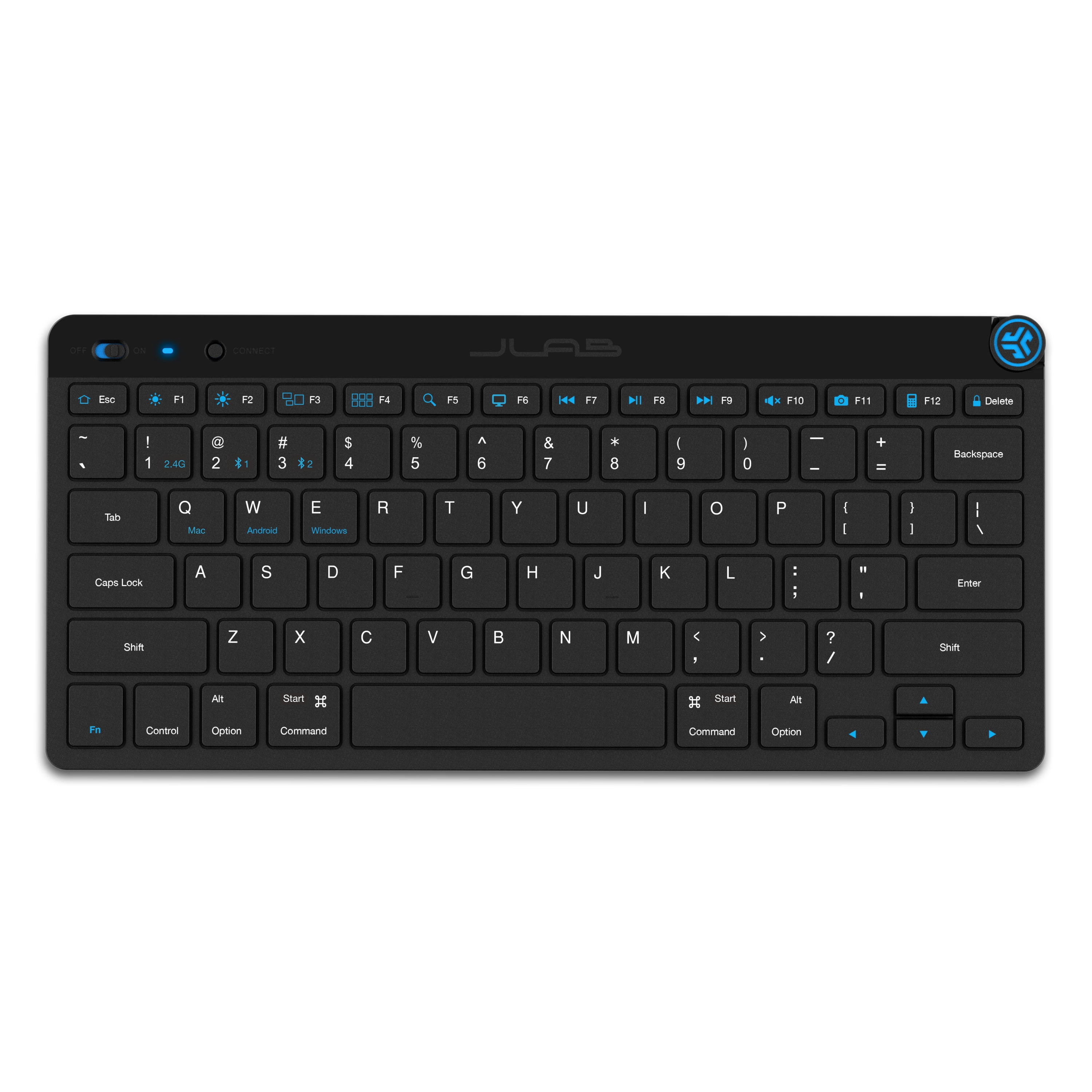 JLab GO Wireless Keyboard for Windows | Mac | iOS | Android | Chrome, 2.4 GHz Wireless, Bluetooth 5.0,Connect up to 3 Devices, Multi-Media Knob, Designed for PCs, Laptops, Tablets and Smart Phones