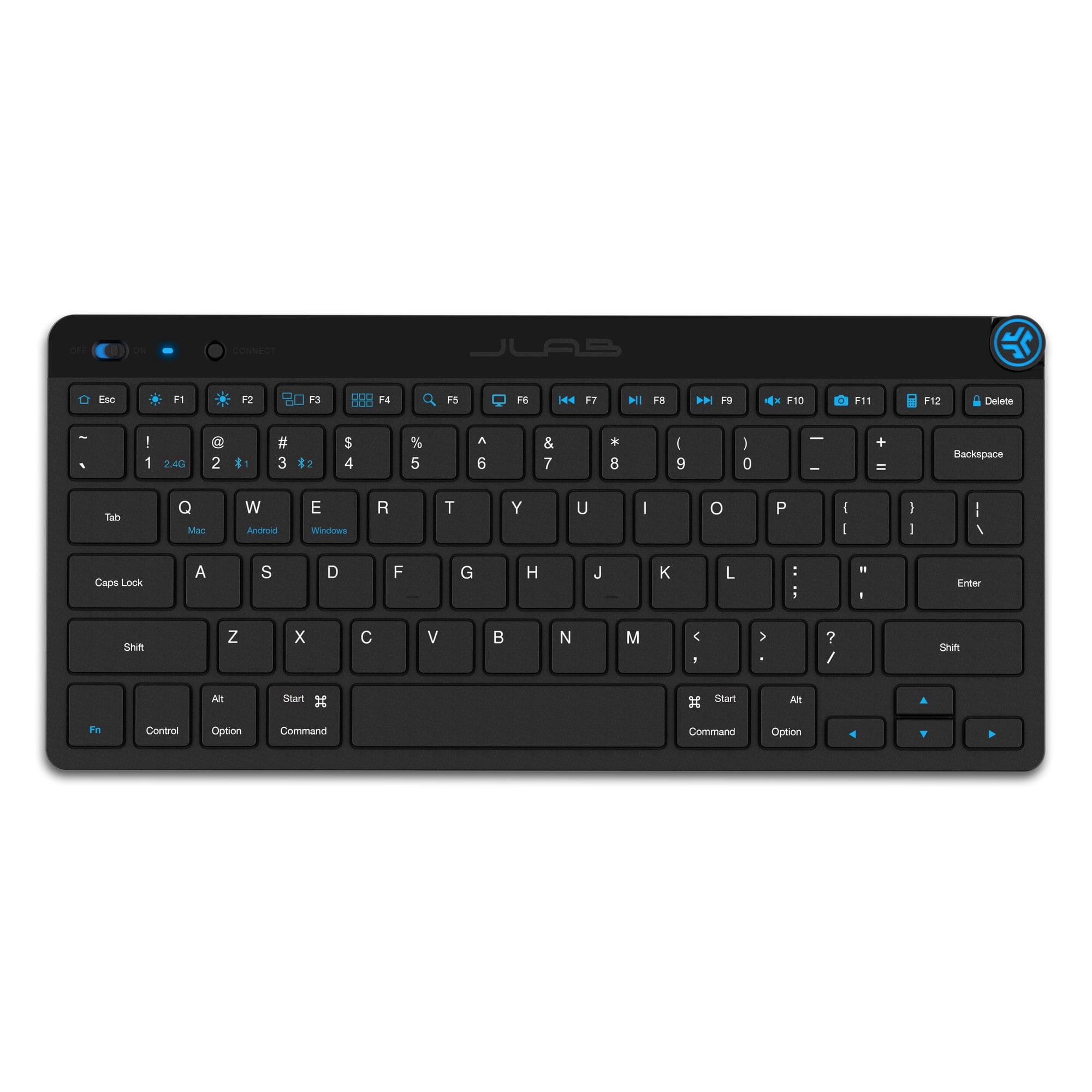 JLab GO Wireless Keyboard for Windows | Mac | iOS | Android | Chrome 2.4 GHz Wireless Bluetooth 5.0 Connect up to 3 Devices Multi-Media knob Designed for PCs Laptops Tablets and Smart Phones