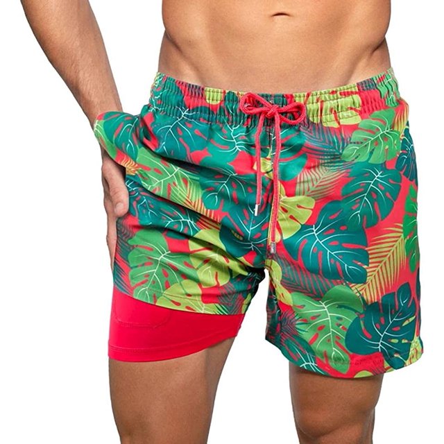 Men's Swimm Trunks Summer Beach Shorts, Casual Classic Quick Dry Drawstring Workout Shorts with Compression Liner