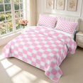 thumbnail image 3 of Manfei Classic Plaid Bed Spread Queen,Vintage Checkered Queen Coverlet Set,Pink,3pcs,1 Quilt and 2 Pillowcases, 3 of 7