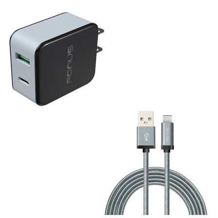 2-Port USB 36W Quick Home Charger w Power Cord Type-C 6ft USB Cable D9Q for Alcatel 3V (2019) - ASUS ROG Phone 2 - BLU G9 Pro - BOLD N1 - Coolpad Legacy S - Google Pixel 4 XL - LG G8X ThinQ