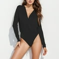 thumbnail image 2 of ASFGIMUJ Women's Bodysuit Top Satin Long Sleeve V Neck Snap Closure Wrap Body Suits Leotard Black L, 2 of 8