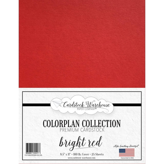 Cardstock Warehouse Colorplan Bright Red - 8.5 x 11" 100 Lb. / 270 Gsm Matte Premium Cardstock Paper - 25 Sheets