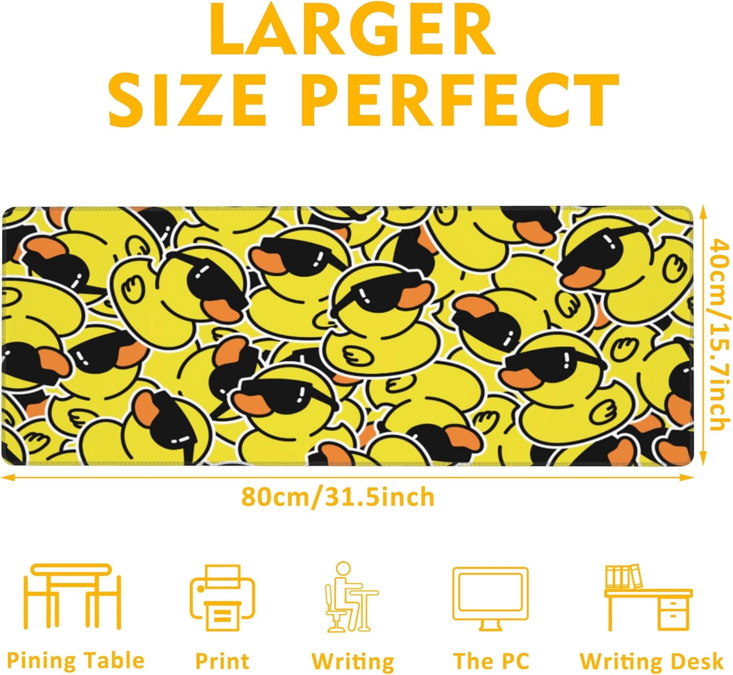 Gaming Mouse Pad,Kawaii Cute Yellow Duck Desk Pad,31.5""X15.7"" Extended Gaming Mouse Pad Mat with Stitched Edge Non-Slip Base Big Mouse Pad for Office Keyboard Laptop, Large, WDQ-D08