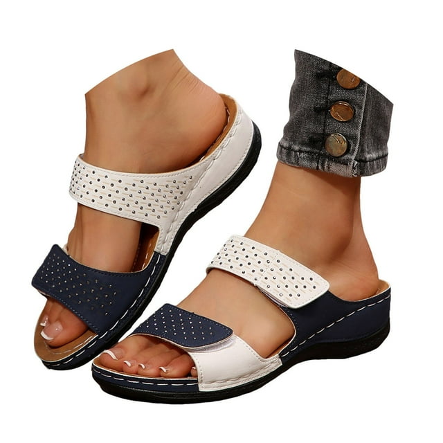 Dakaela Orthopedic Sandals for Women Arch Support Flip Flops Wide Width Wedge Platform Slip on Slides