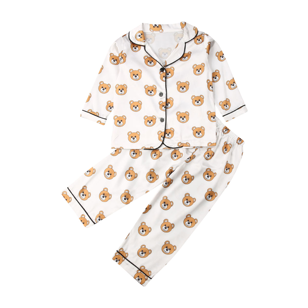 Toddler Baby Boys /& Girls Satin Pajamas Set PJS Long Sleeve Cartoon Button-Down Sleepwear Loungewear