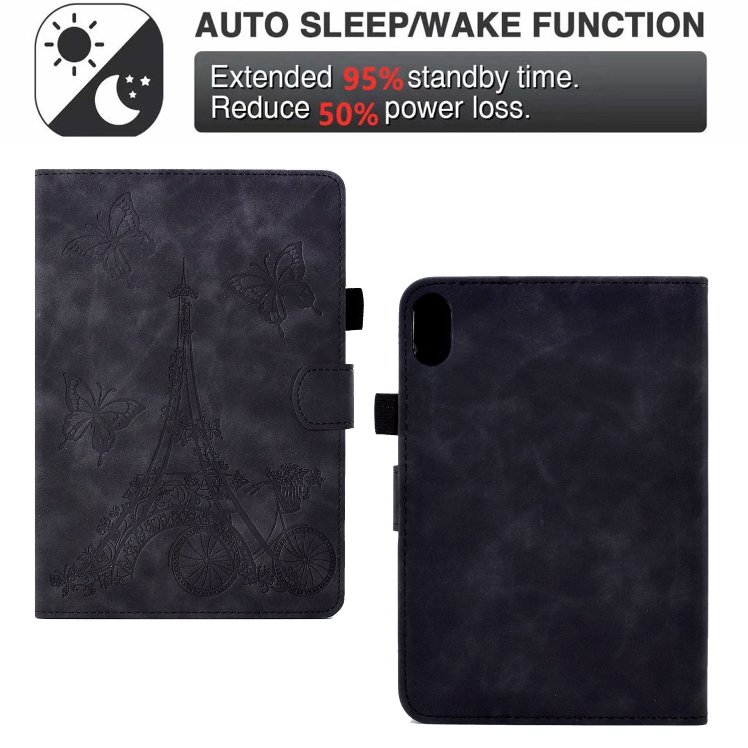 Dteck for iPad 10th Generation Case 2022, iPad 10 th Gen 10.9 inch Protective Cover with Pencil Holder, Multi-Angle Viewing Stand, Card Slots, Folio Leather Cases with Embossed Butterfly,Black