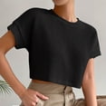 thumbnail image 5 of RRMuAzgs Women's Crew Neck Knit Tops Solid Color Short Sleeve Cropped Top Summer Beach Travel Casual Loose Fit Tee Shirts, 5 of 9