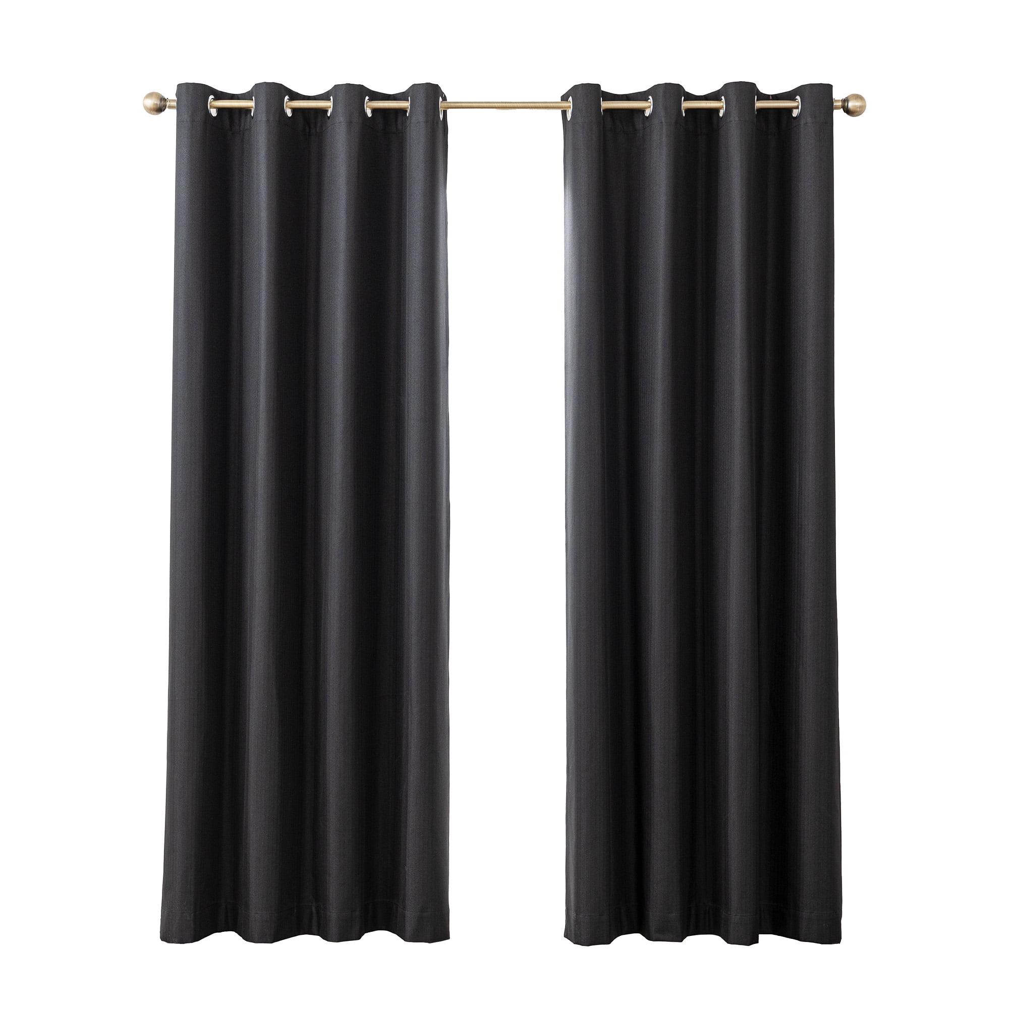 Sleep Zone Solid Herringbone Blackout Curtains Pack of 2, Drapes for Living Room, 52" x 84" Black
