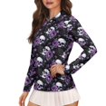 thumbnail image 2 of FUIALDOLG Purple Floral Skull Halloween Funny Print Women's Long Sleeve Shirt Moisture Wicking Quick Dry Golf Tennis Sports Shirts Tops Slim Fit Straight Blouses for Holiday,S, 2 of 7
