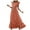 Orange, variant on Solid Color Women Summer Wrap V-Neck Ruffle Sleeve Dot Boho Ruffle Slit Flowy Dresses Breathable Hawaiian Flowy Sundress