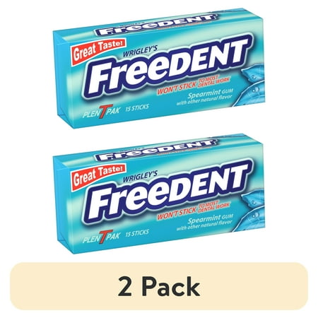 (2 pack) Wrigley's Freedent Spearmint Chewing Gum, Single Pack - 15 Pieces