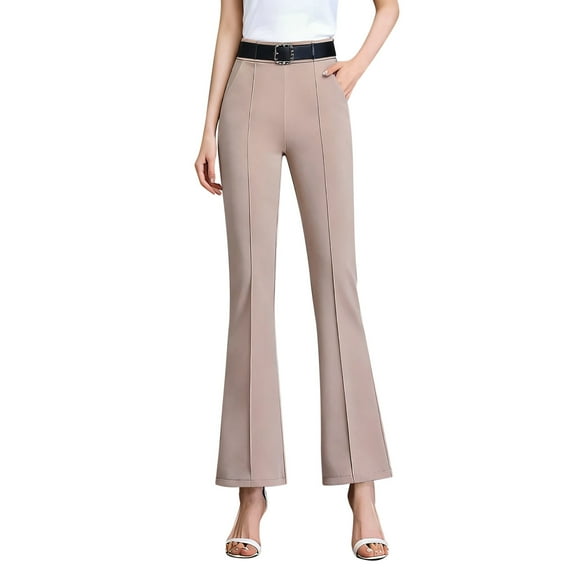 Arlun Womens Casual Flared Trousers High Waisted Slim Fit Long Work Pants Stretch Comfortable Draped Bootcut Business Casual Pants with Pockets Khaki XL