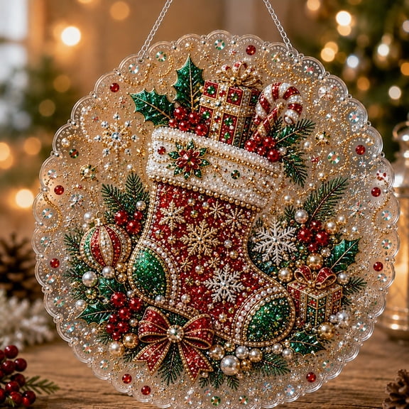 3D Christmas Pearl Art Kit C 12×12in Diamond Painting for Adults, Holiday DIY Wall Decor Set with Resin Pearls, One Size