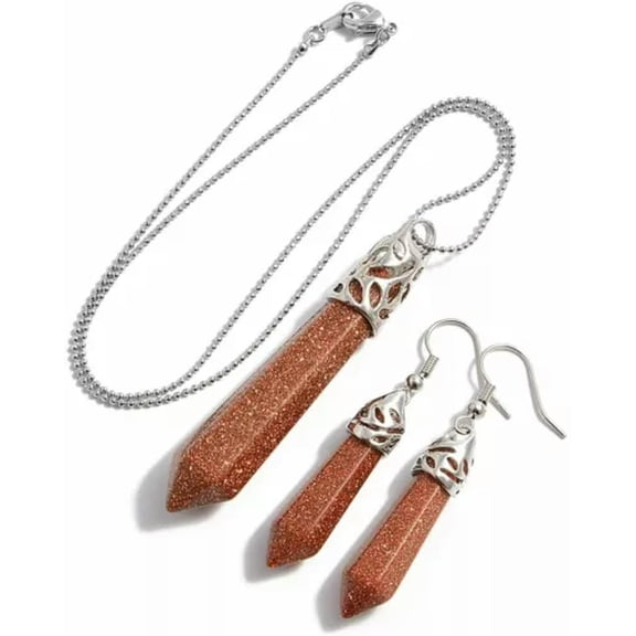 HOOUN Natural Rose Quartz Gemstone Jewelry Set balance 7 CHAKRAS Reiki Crystal Healing-Gold Sandstone