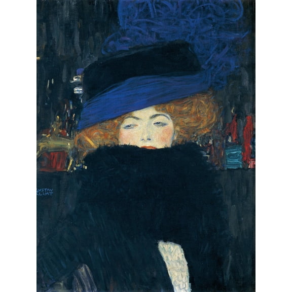 Art.com Lady with a Hat and a Feather Boa Giclee Print by Gustav Klimt, 12" x 16"