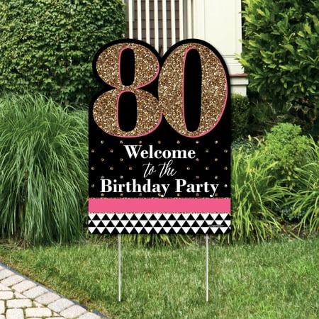 Chic 80th Birthday - Pink, Black and Gold - Party Decorations - Birthday Party Welcome Yard Sign