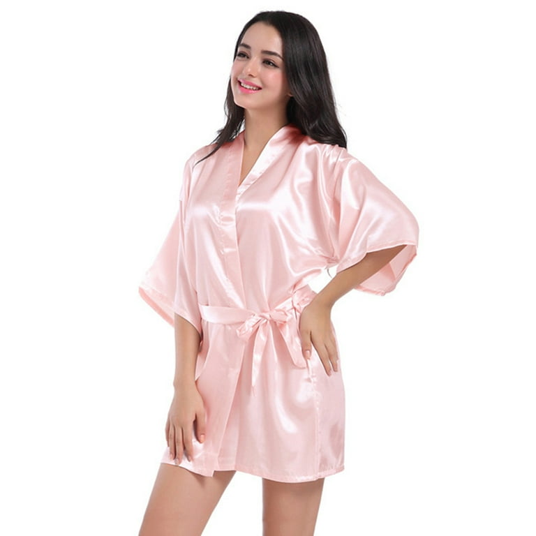 Dengjunhu Women's Short Robe Silky Satin Bathrobe Bride