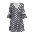 thumbnail image 5 of iOPQO casual dresses for women Women Summer Dresses For 2022 Ethnic Style Dress Lace Trim V Neck Floral Dress Dot Floral Printing Three Quarter Sleeves Swing Dress Bohemian Mini Dress Grey M, 5 of 6