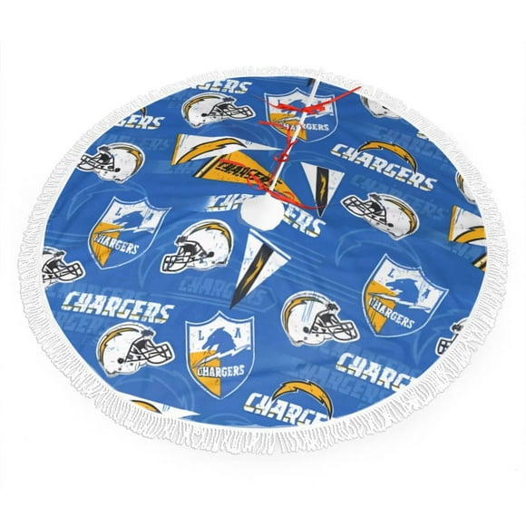 Falda de árbol de felpa con borde de flecos navideños de los Chargers, decoración interior navideña con colores del equipo de fútbol, colores brillantes, fácil de instalar, el mejor regalo para