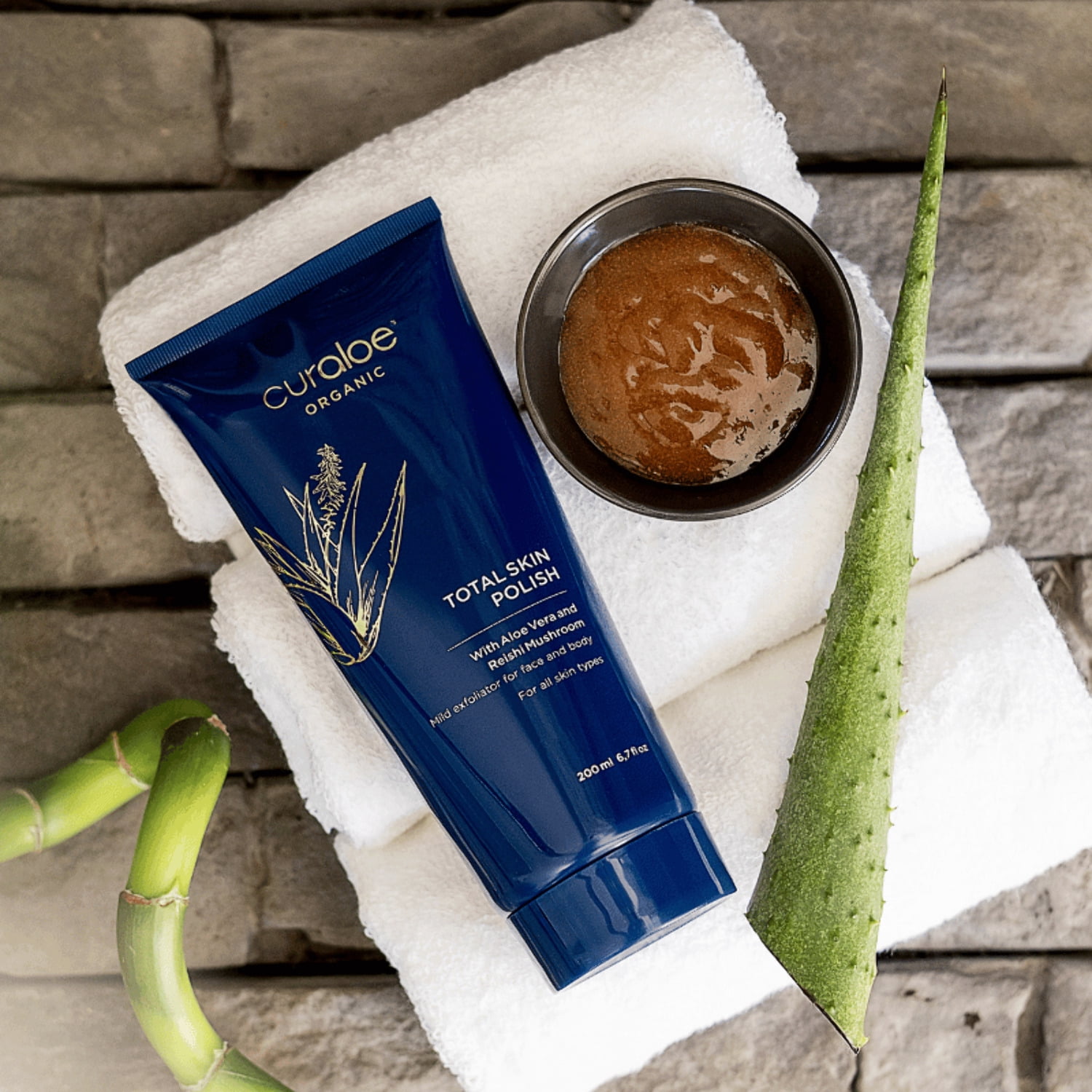 Curaloe Organic Total Skin Exfoliator Scrub, with 83% Aloe Vera and Apricot Seed, Cleanser and Moisturizer wash for Dry Skin, Wrinkles, Acne, 6.7 fl. oz.