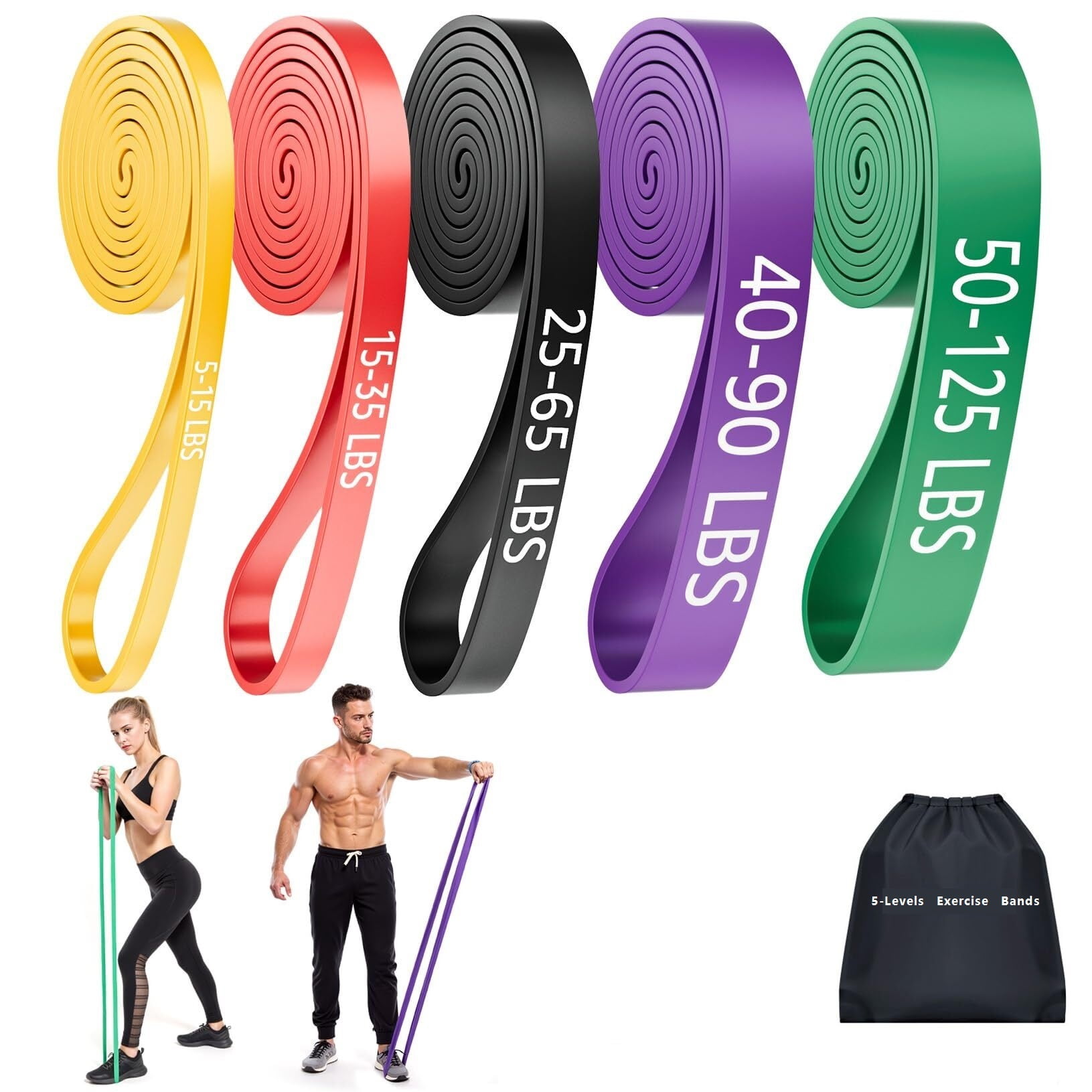 Zeya Resistance Bands for Working Out: 5-Levels Exercise Bands Set - Pull Up Assistance Elastic Silicone - Physical Therapy/Training/Stretching- Home Gym for Women and Men