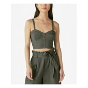 LUCKY BRAND Womens Gray Smocked Corset-style Button Detail Sleeveless Sweetheart Neckline Top L