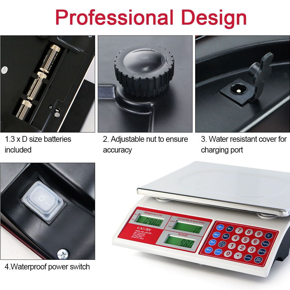 CAMRY Price Computing Commercial Scale 66lb for Food Meat Produce with Backlight Stainless Steel Platform