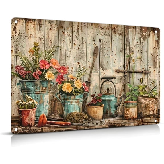 Pink Rustic Farmhouse Floral Metal Sign Vintage Flower Garden Daisy Wildflowers Aluminum Wall Art Garden Yard Decor 8x12 Inch