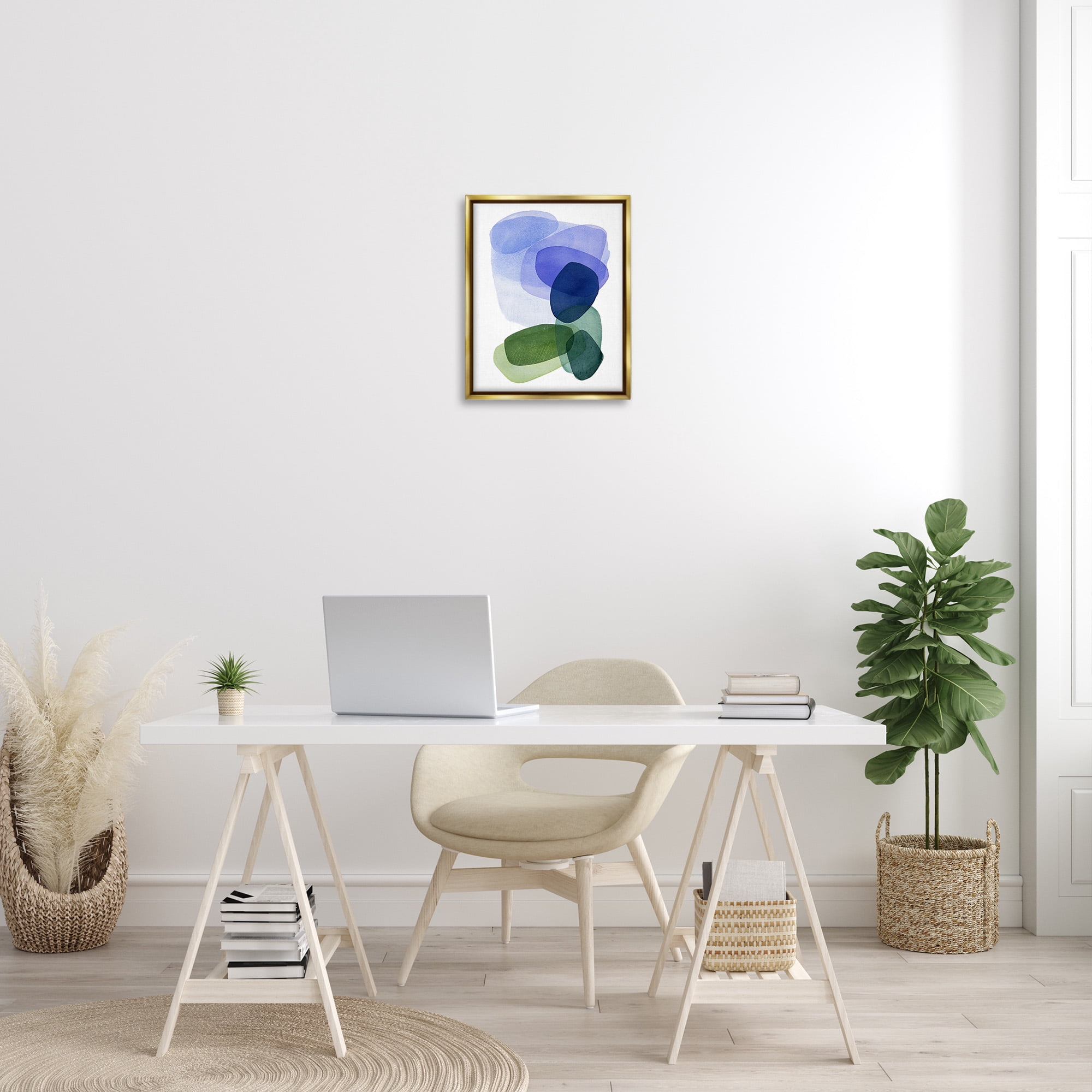 Stupell Industries Layered Opaque Shapes Abstract Painting Gold Floater Framed Canvas Art Print Wall Art, 17 x 21
