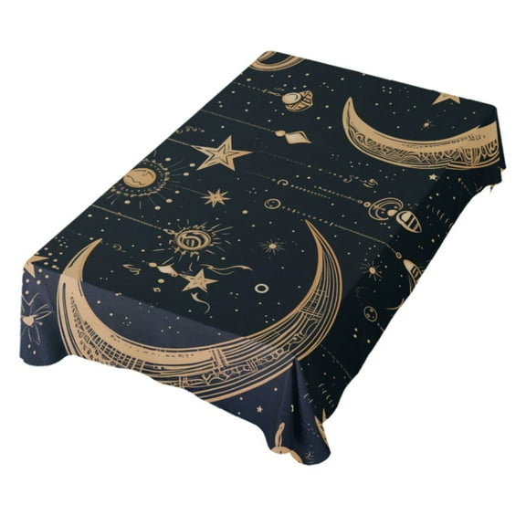 JSTEL Crescent Moons and Stars Boho Table Cloth Rectangle 54 x 72 Inch Tablecloth Anti Wrinkle Table Cover for Dining Kitchen Parties
