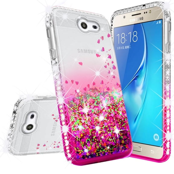 Compatible for Samsung Galaxy J3 Prime/J3 Eclipse/J3 Emerge/J3 Mission/J3 Luna Pro/Express Prime 2/Amp Prime 2/Sol 2/J3 2017 Case with [Temper Glass Screen Protector] SOGA Diamond Quicksand Case Pink