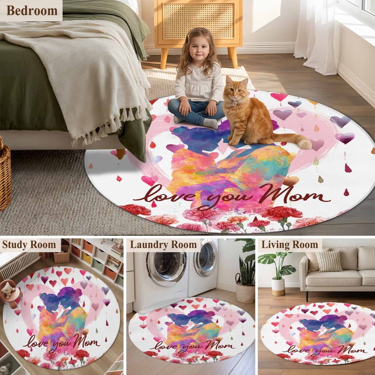 Mother's Day 3.3' Round Rug for Bedroom Reading Corner, Watercolor