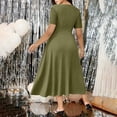 thumbnail image 4 of Ayolanni Short Sleeve Women Summer Dresses Solid Casual V-Neck Maxi A-Line Dress Fitted Waist Wedding Guest Dressy Lace Patchwork Vacation Sundress Green L, 4 of 9