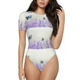 thumbnail image 2 of Uemuo Lavender and Butterfly Pattern Women's One Piece Short Sleeve Swimsuit Rash Guard Surfing Modest Quick-drying Swimsuit Beach Essentials-Large, 2 of 9