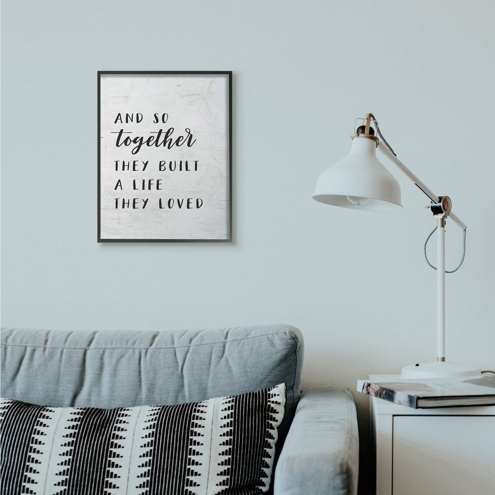 Stupell Industries Together Home Family Inspirational Word On Wood Texture Design Framed Giclee Texturized Art by Lettered and Lined