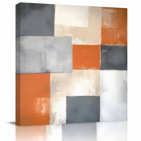 Wall Art Prints, Abstract Orange Grey Framed Canvas Prints for Bedroom Living Room Bathroom Office, Modern Oil Painting Geometric Art Gallery Wrap Wall Art Poster for Gifts Home Decor 16"x16"