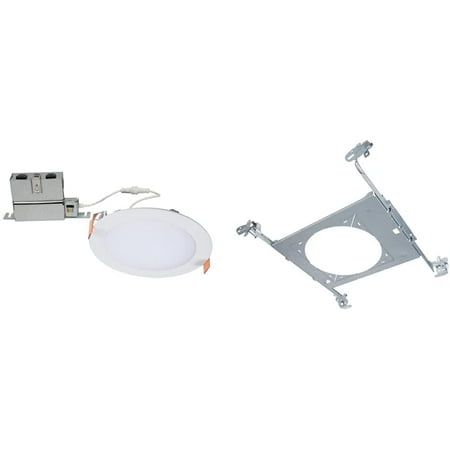 

Halo 6 inch Recessed LED Ceiling & Shower Disc Light – Canless Ultra Thin Downlight – 2700K/3000K/3500K/4000K/5000K Selectable - White & HL6RSMF Mounting Frame Silver