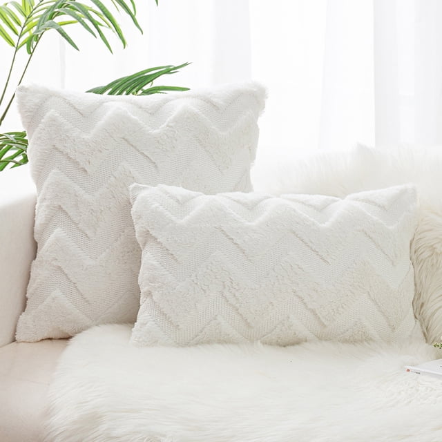 Funda de almohada de felpa de color liso con patrón de ondas de estilo para sala de estar, sofá, almohada geométrica, funda de almohada con pelo bordado